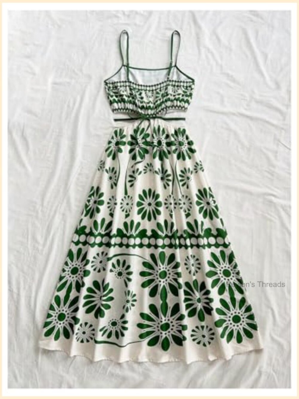Cut Out Spaghetti Strap Midi Dress Flowy Beach Vacation - Picture 2 of 5